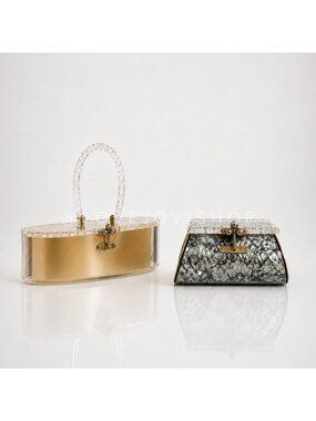 Collectable | 1950s 60s Lucite Florida Handbag Set 2 | Gold Bean & Confetti MCM